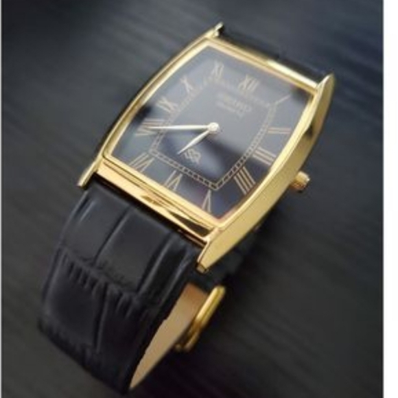 🔥RARE - New Old Stock Seiko SQ Barrel Tank Men's Leather Watch - Picture 1 of 4